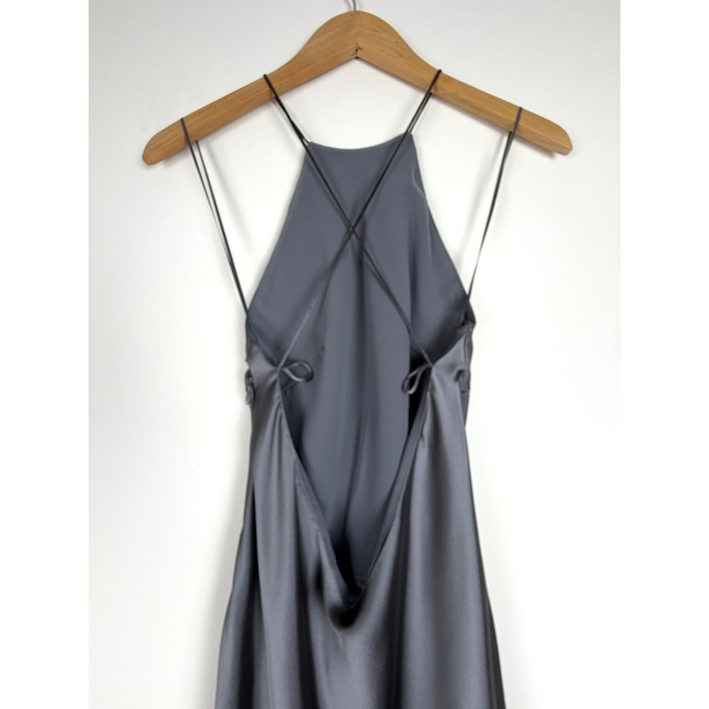 ZARA Grey Satin Halter Neck Open Back Maxi Dress XS 2916/331 NWT - Picture 8 of 16